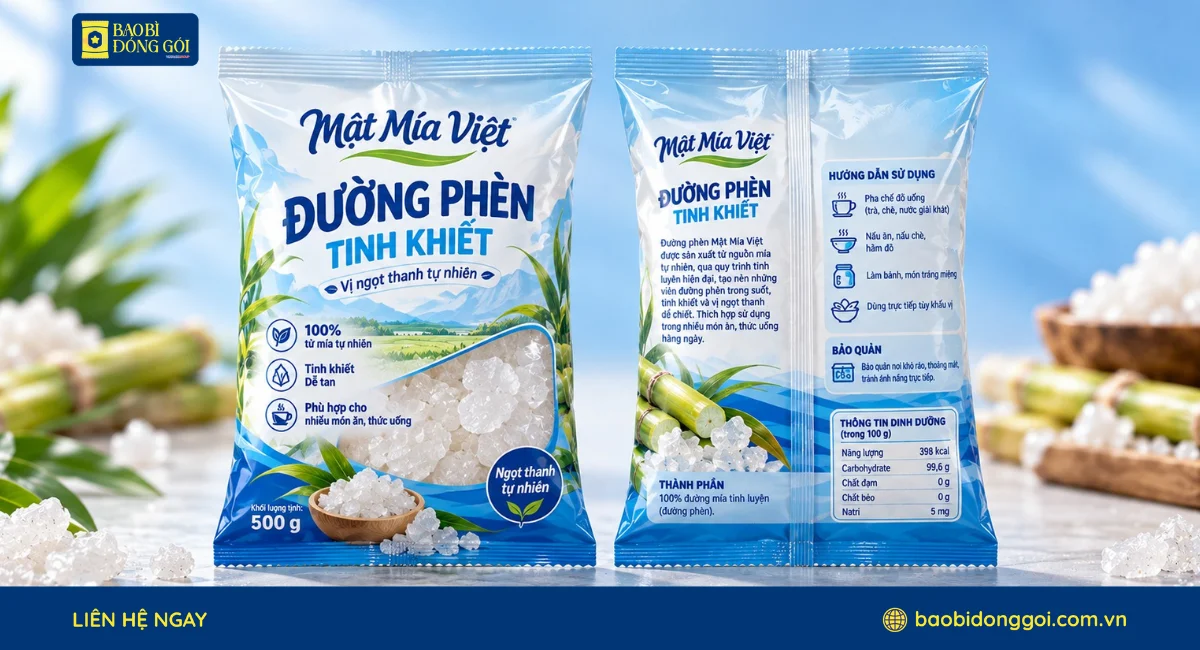 Mẫu túi hàn lưng giữa đựng đường