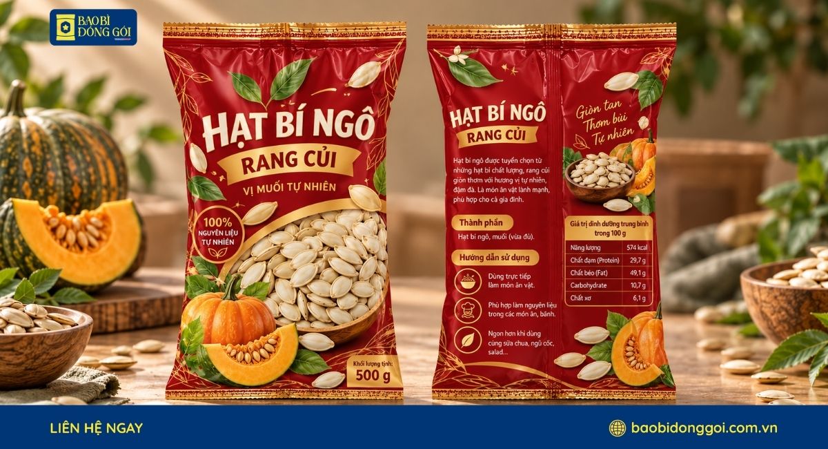 Mẫu túi hàn lưng giữa đựng hạt bí ngô
