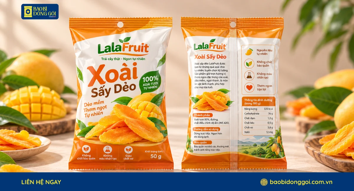 Mẫu túi hàn lưng giữa đựng trái cây sấy