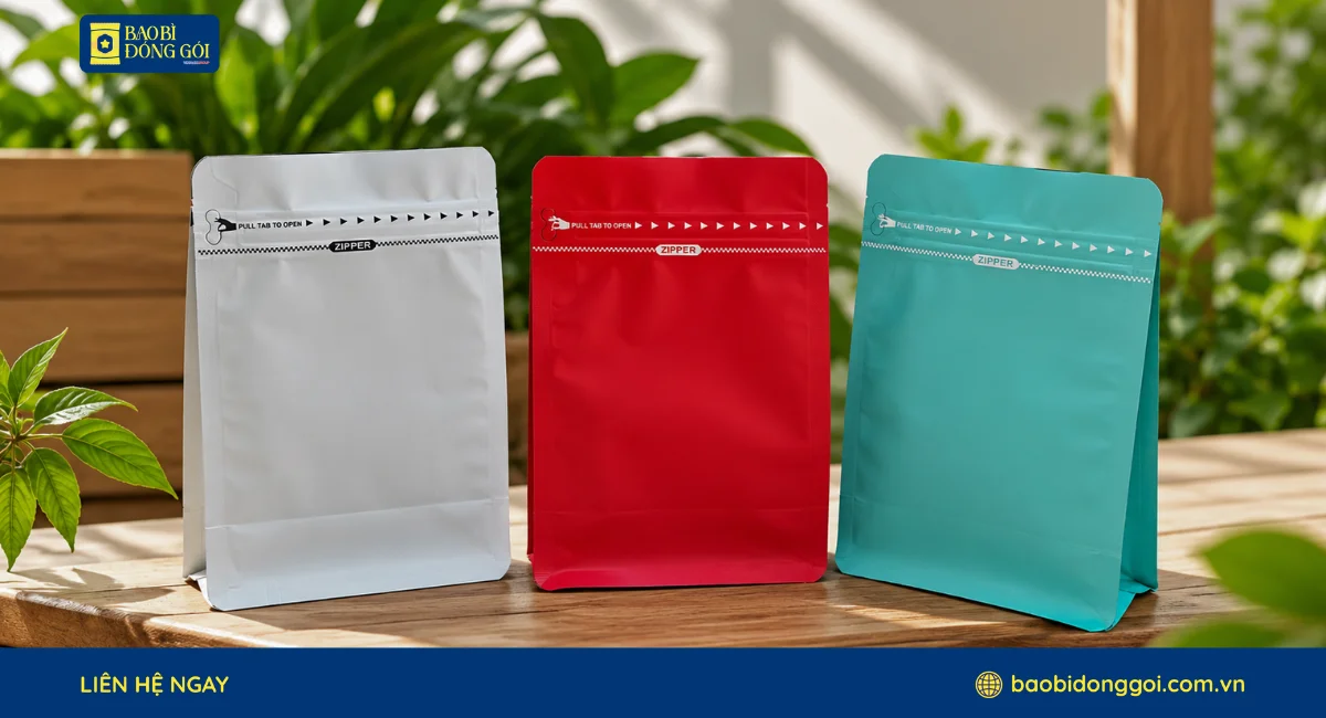 Mẫu túi zip garanti 8 cạnh màu