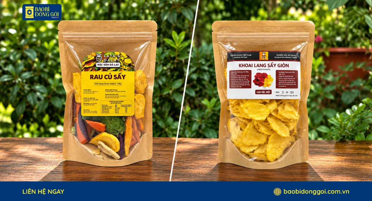 Mẫu túi zip giấy 1 mặt trong đựng rau củ sấy