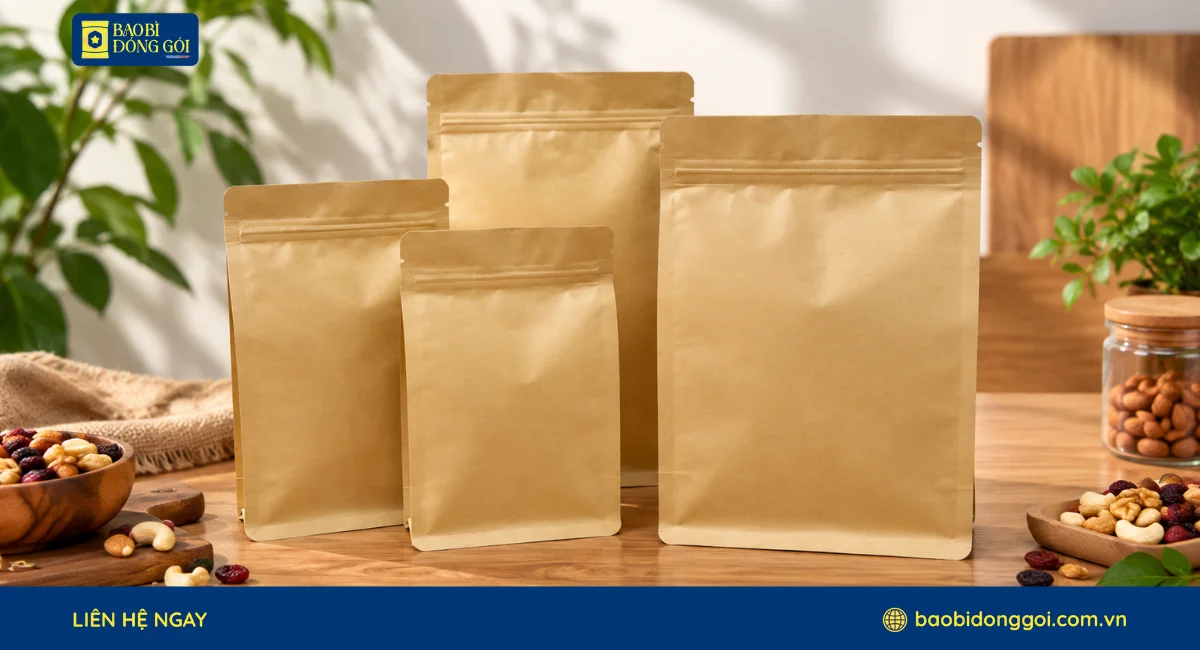 Mẫu túi zip thường 8 cạnh giấy kraft